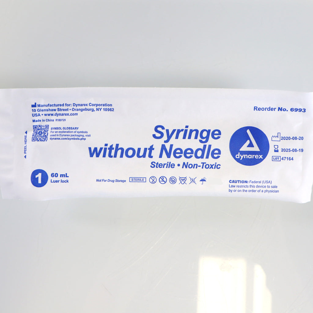 Dynarex 60mL Luer Lock Syringe without Needle 6993 Sterile Non-Toxic 5-Pack 2025