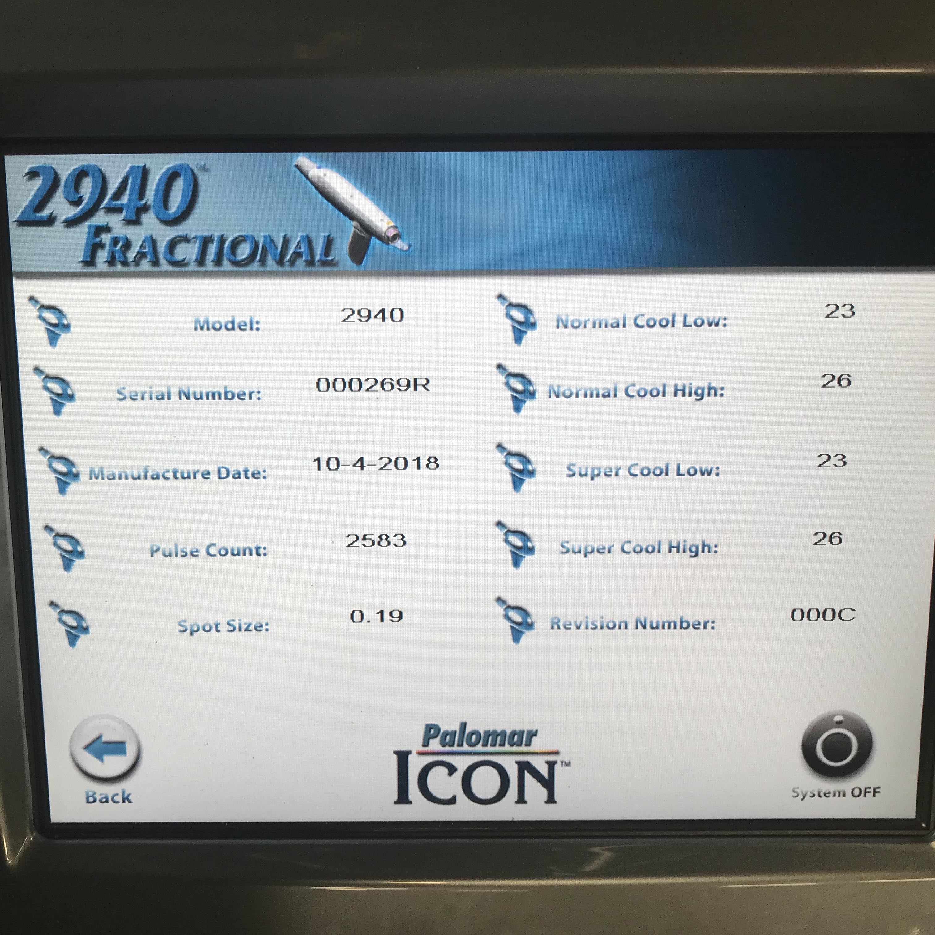 2018 Cynosure Palomar ICON 2940 Erbium Fractional Laser Handpiece ONLY >3K SHOTS