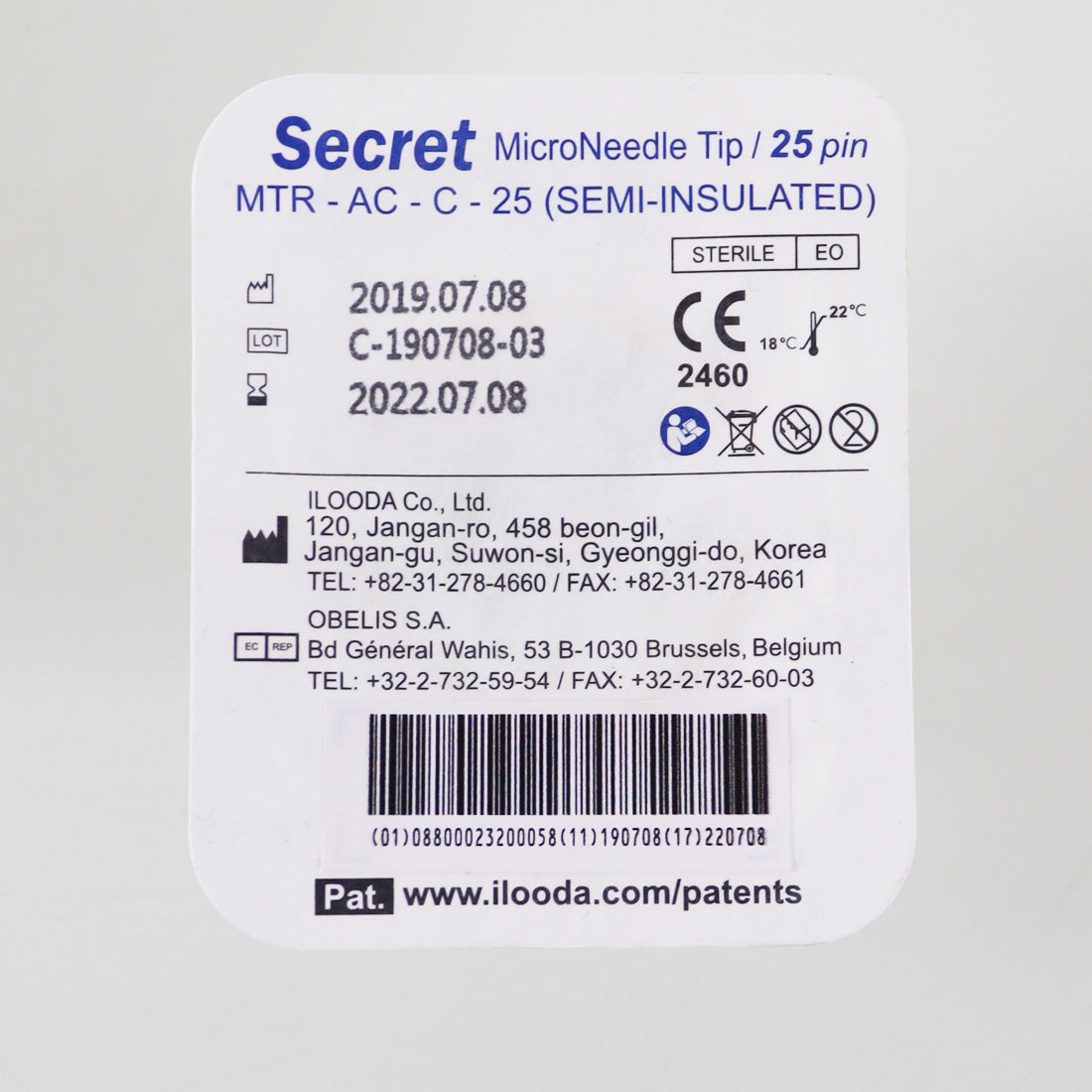Secret RF MicroNeedle Tip 25-Pin Semi-Insulated MTR-AC-C-25 EXP_07_2022 -Single