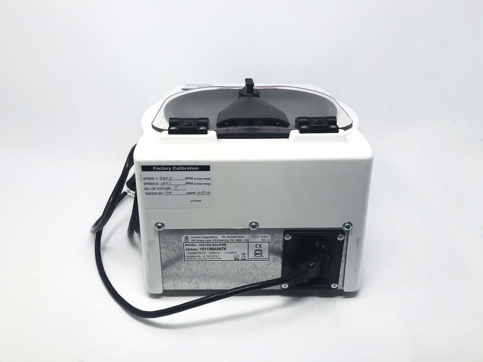 Drucker Eclipse Aesthetics PRP Centrifuge Platelet Rich Plasma 642VES FixedAngle