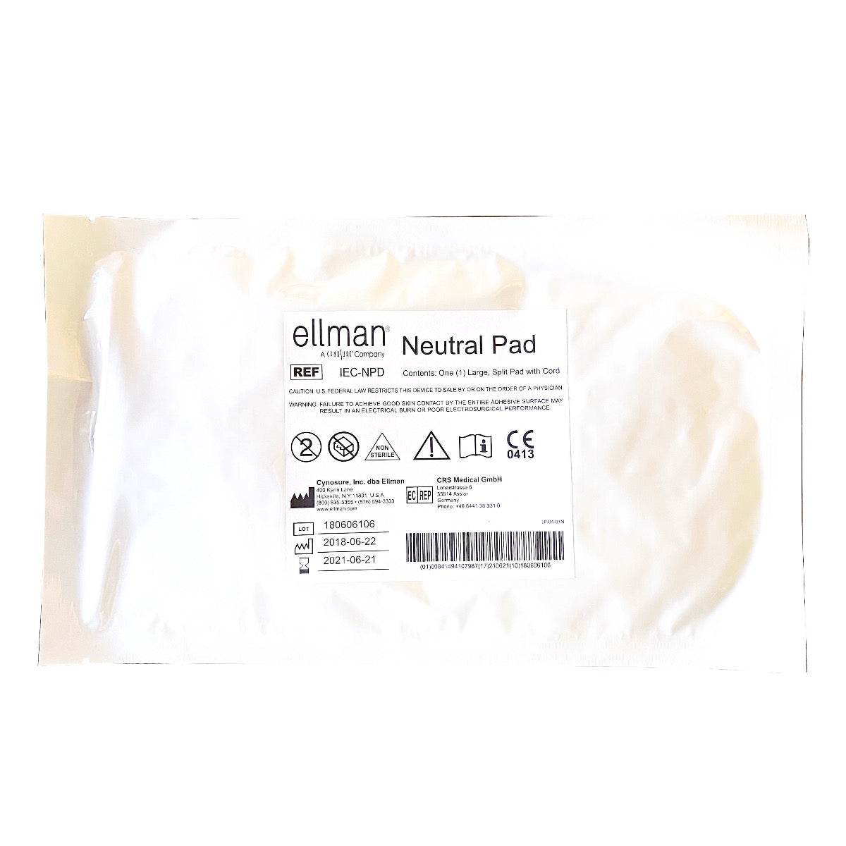 Ellman RF Electrosurgical Large Neutral Pad & Cord IEC-NPD Single