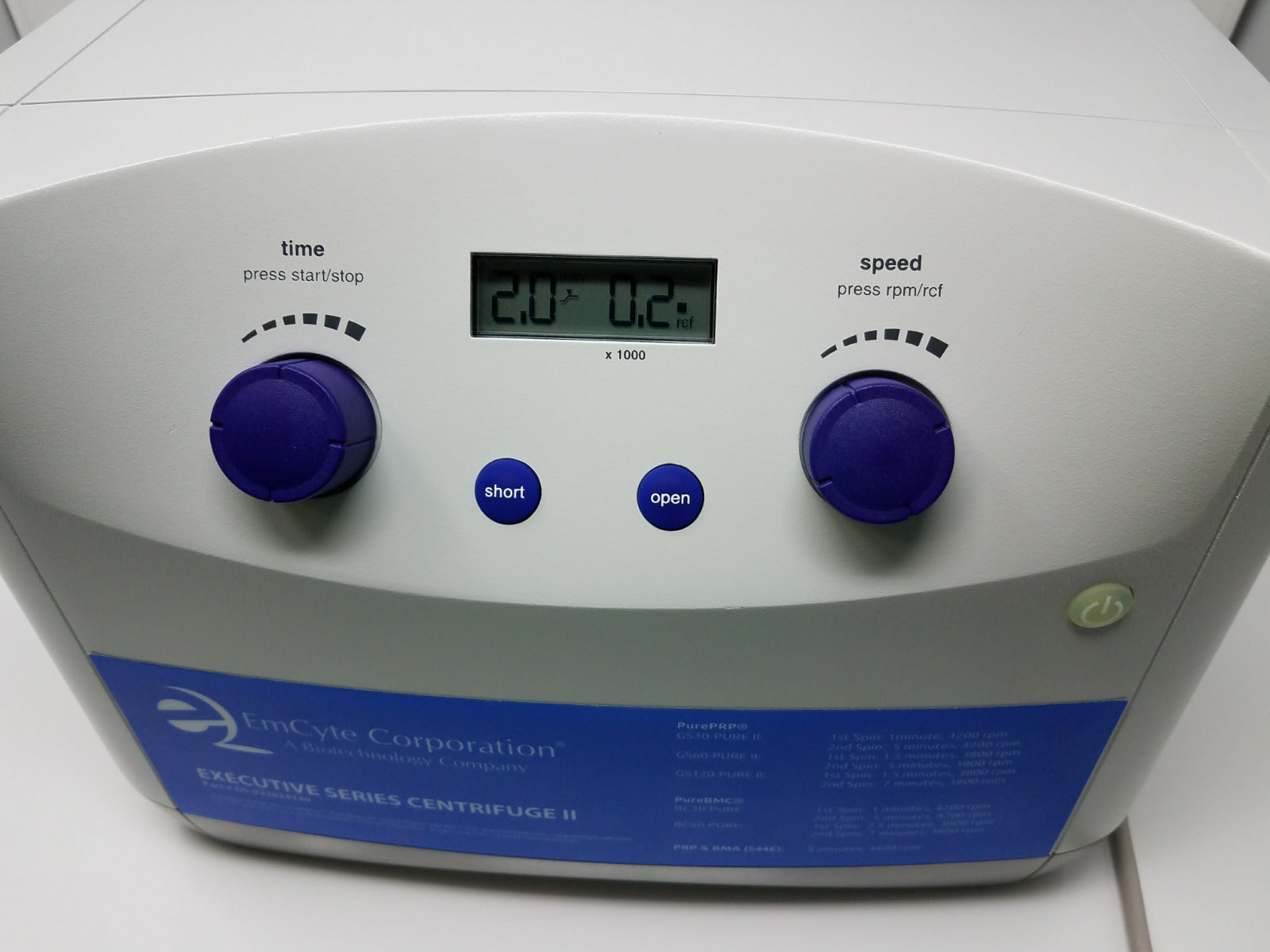 EmCyte Corporation Executive Series Centrifuge II Pure PRP Blood Plasma Marrow