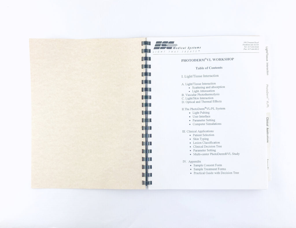 ESC Medical Systems PhotoDerm VL PL Training Manual PB100-9034
