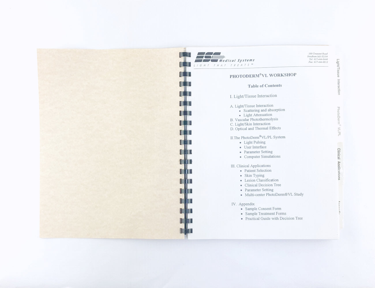 ESC Medical Systems PhotoDerm VL PL Training Manual PB100-9034