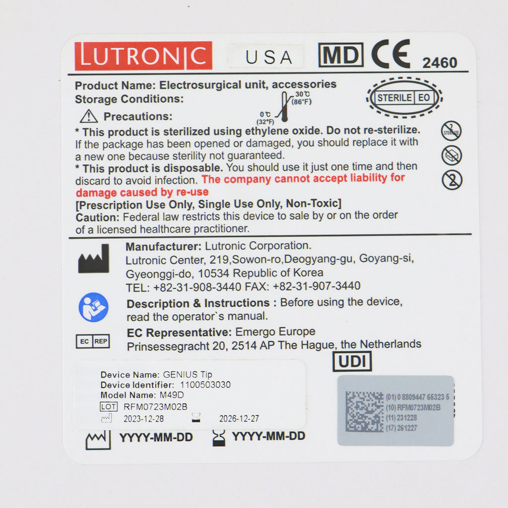 Lutronic Genius M49D Electrosurgical Microneedling Tips - 10-Pack (EXP 12/27/2026)