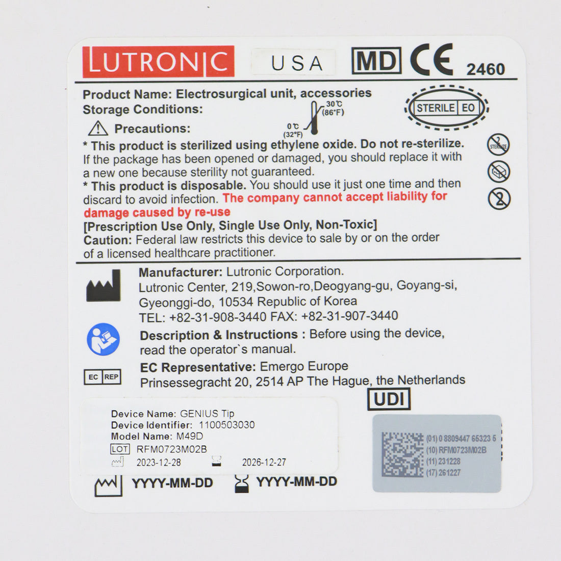 Lutronic Genius M49D Electrosurgical Microneedling Tips - 10-Pack (EXP 12/27/2026)