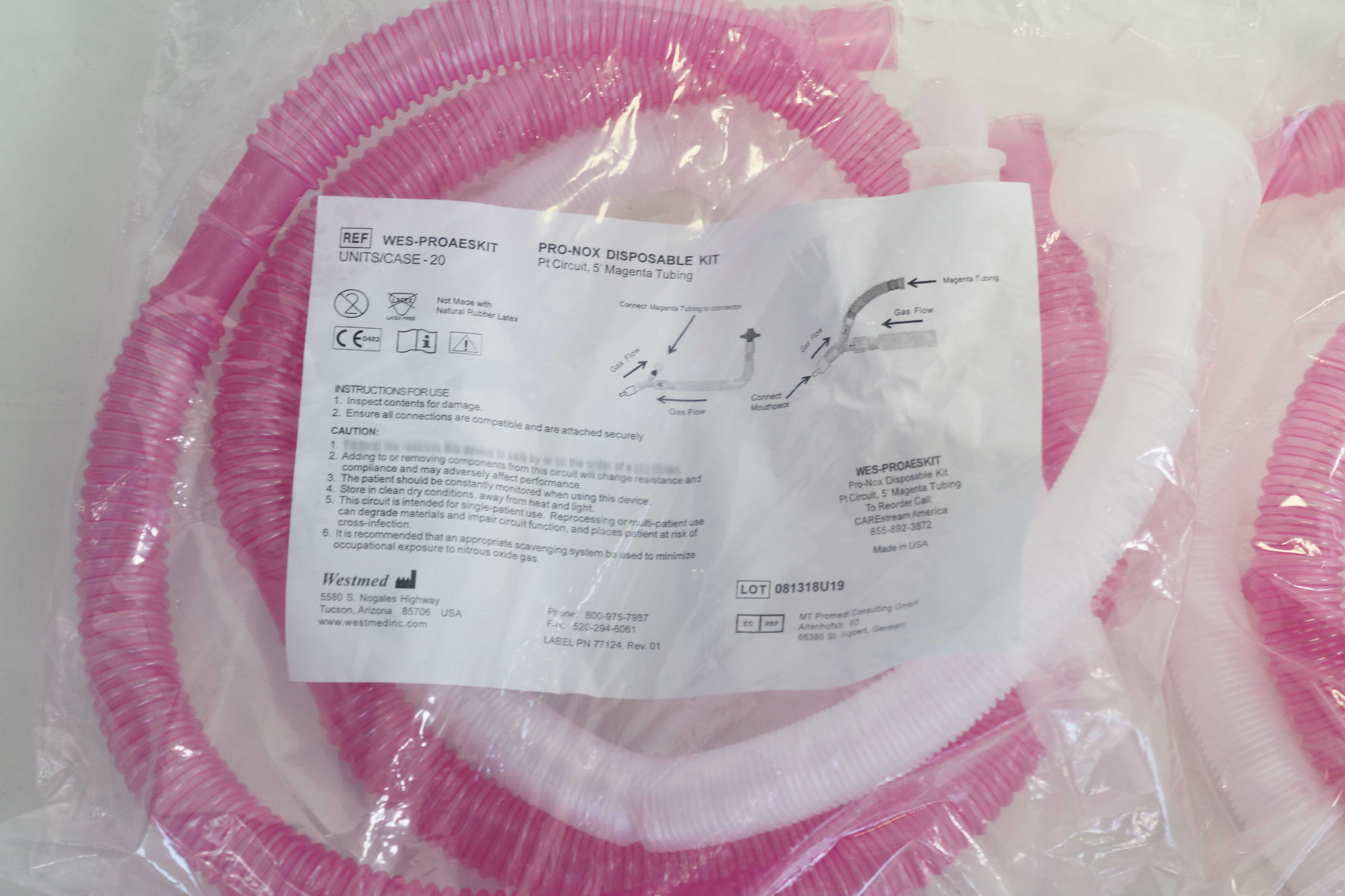 Westmed PRO-NOX Disposable Tubing Kit WES-PROAESKIT Pt Circuit 5' Magenta 4 Pack