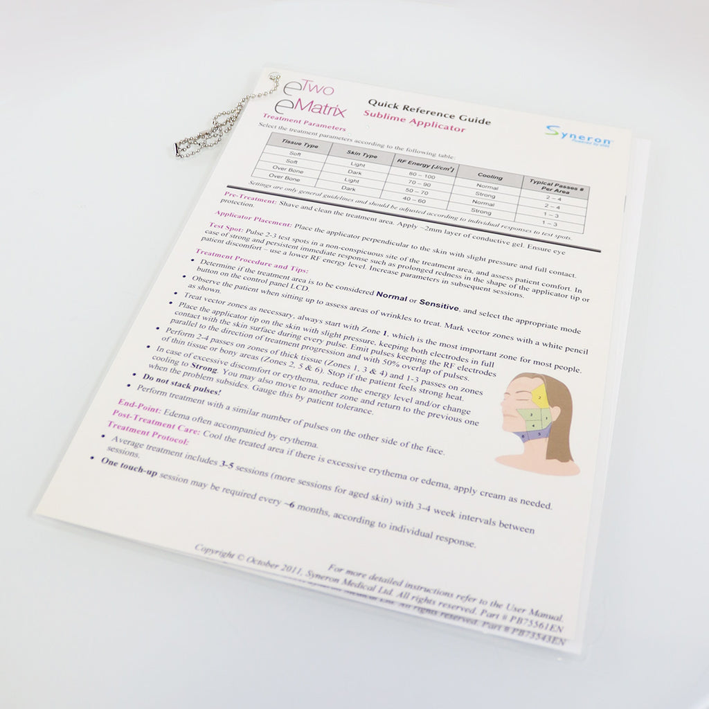 2011 Syneron Sublime RF Applicator eTwo eMatrix Quick Reference Guide PB73543EN