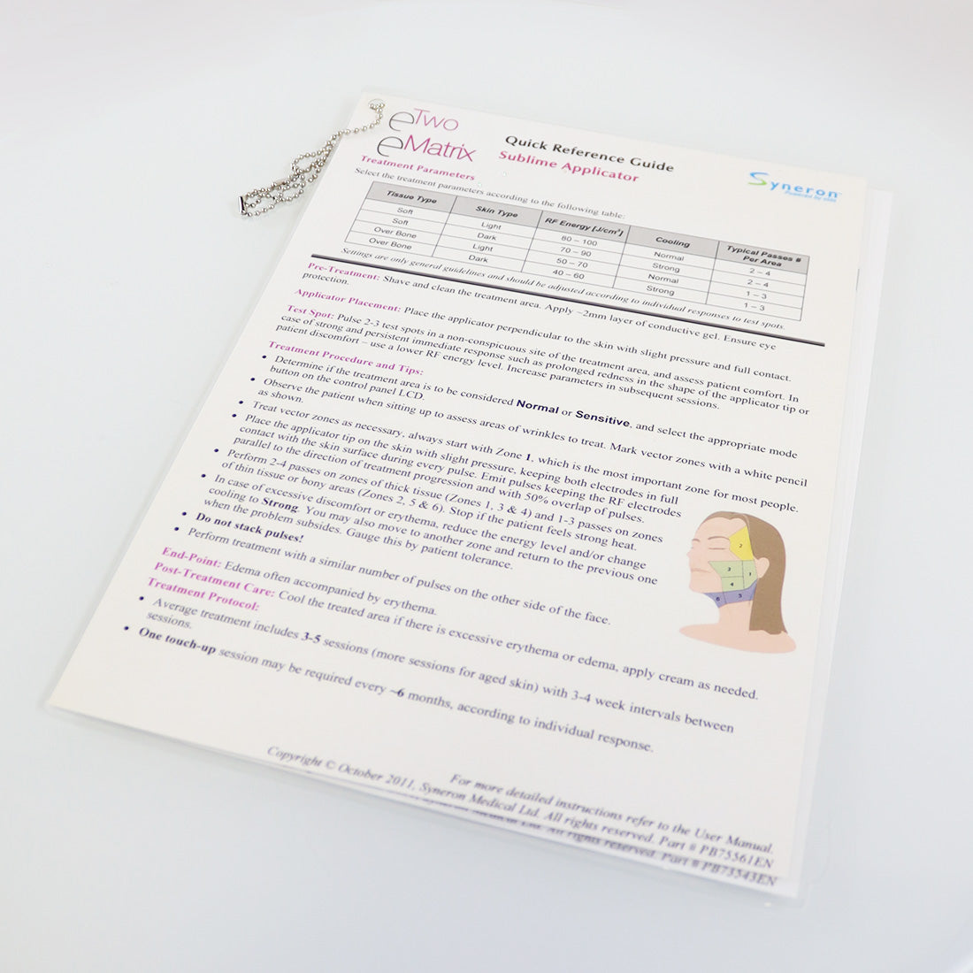 2011 Syneron Sublime RF Applicator eTwo eMatrix Quick Reference Guide PB73543EN