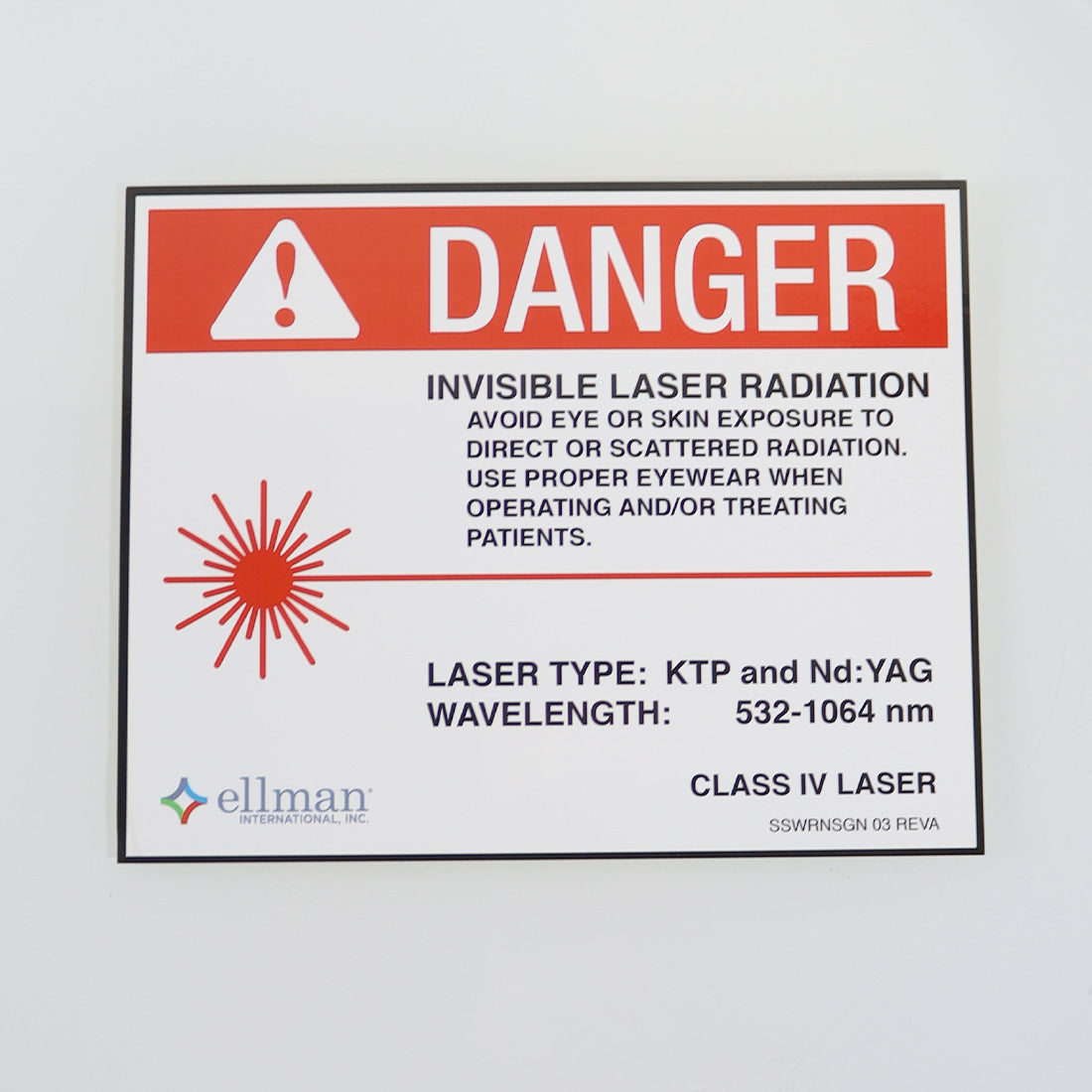 Ellman Danger Class 4 Laser KTP and Nd:YAG 532-1064 nm SSWRNSGN 03 RevA