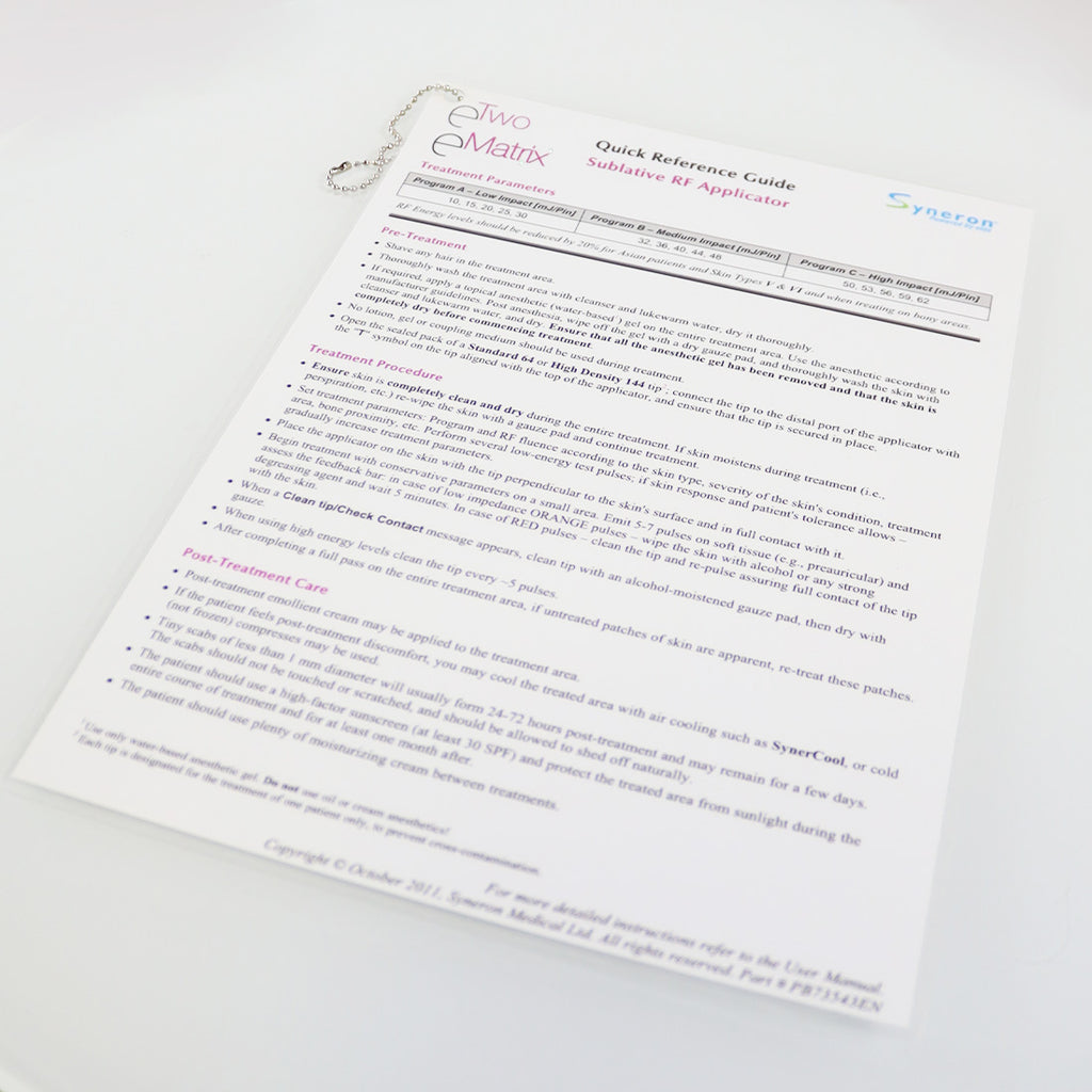 2011 Syneron Sublime RF Applicator eTwo eMatrix Quick Reference Guide PB73543EN