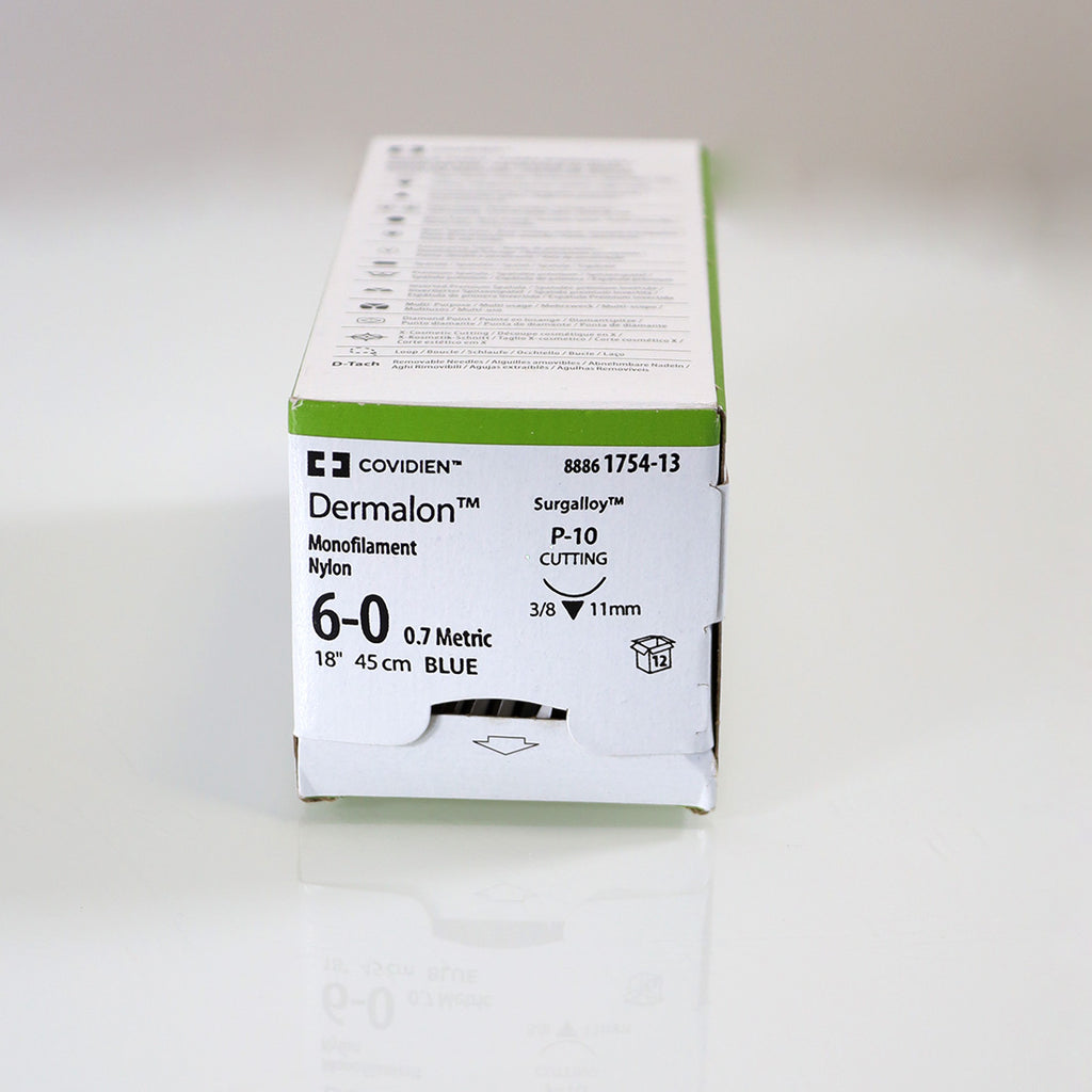 Covidien Dermalon Monofilament Nylon Suture 18"/45cm 6-0 x12 Pack