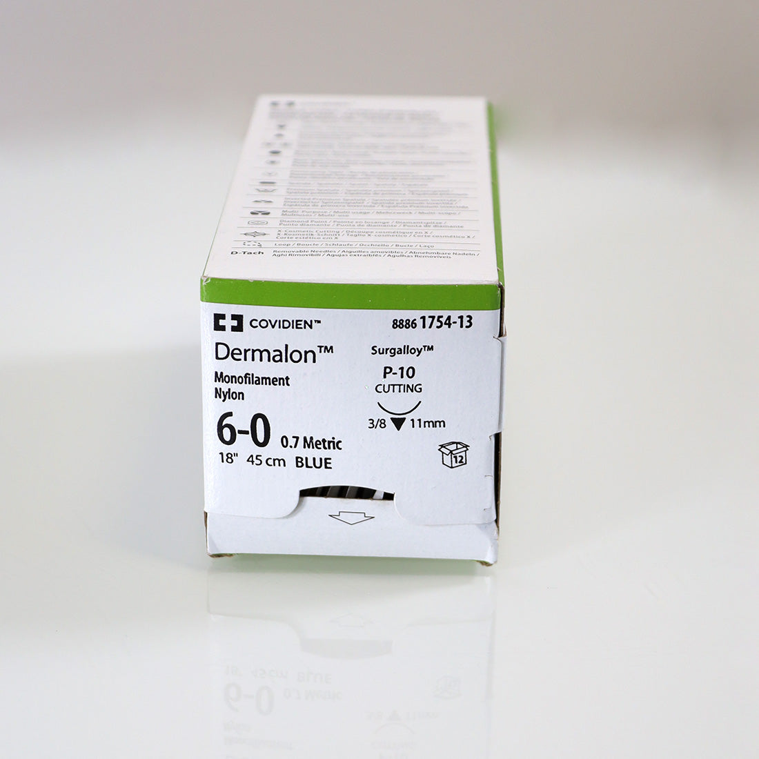 Covidien Dermalon Surgilon Monofilament Nylon Suture 18"/45cm 6-0 x7 Pack