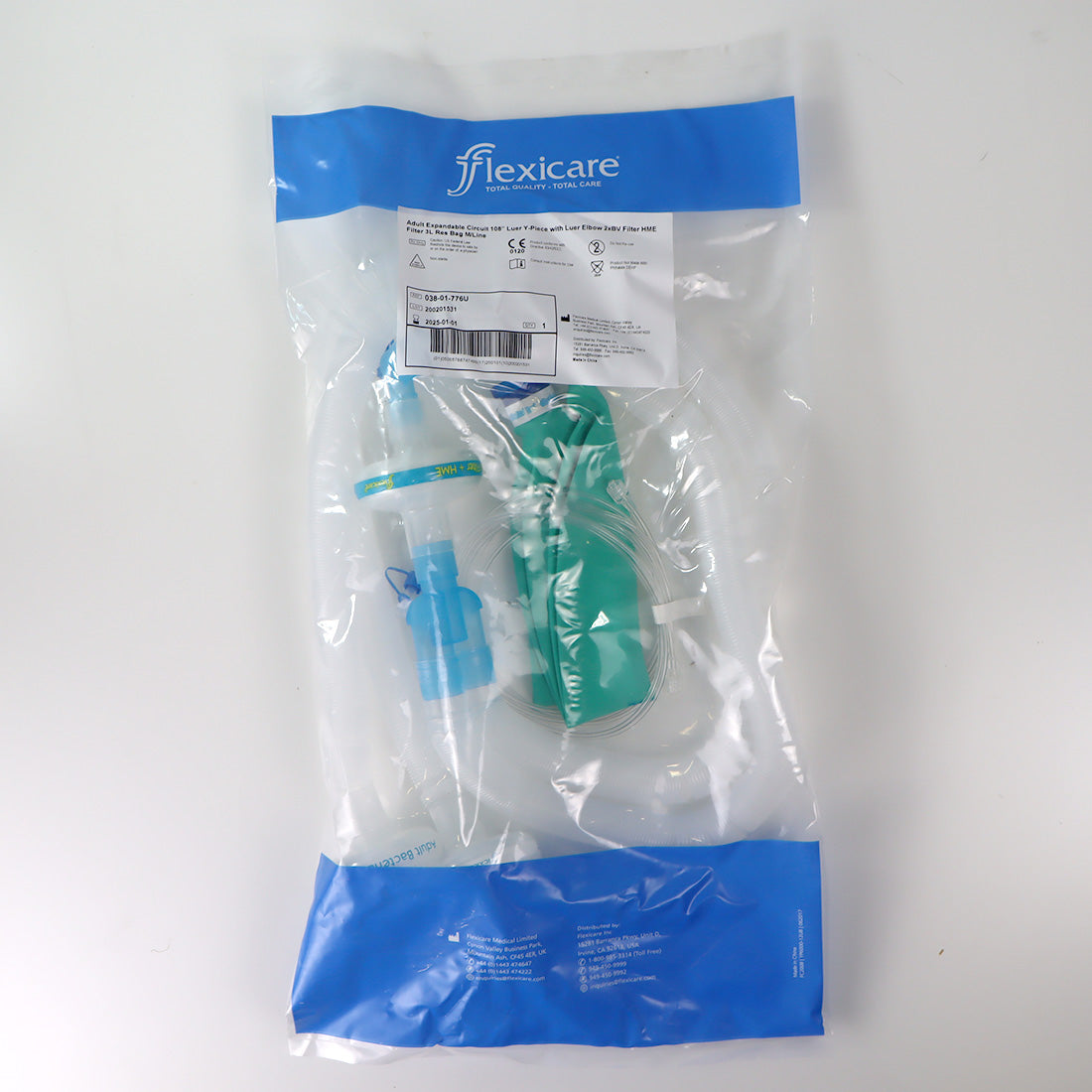 Flexicare Anesthesia Breathing Adult Expandable Circuit 108 Inch Luer Y-Piece 3 Liter Bag Single Patient Use