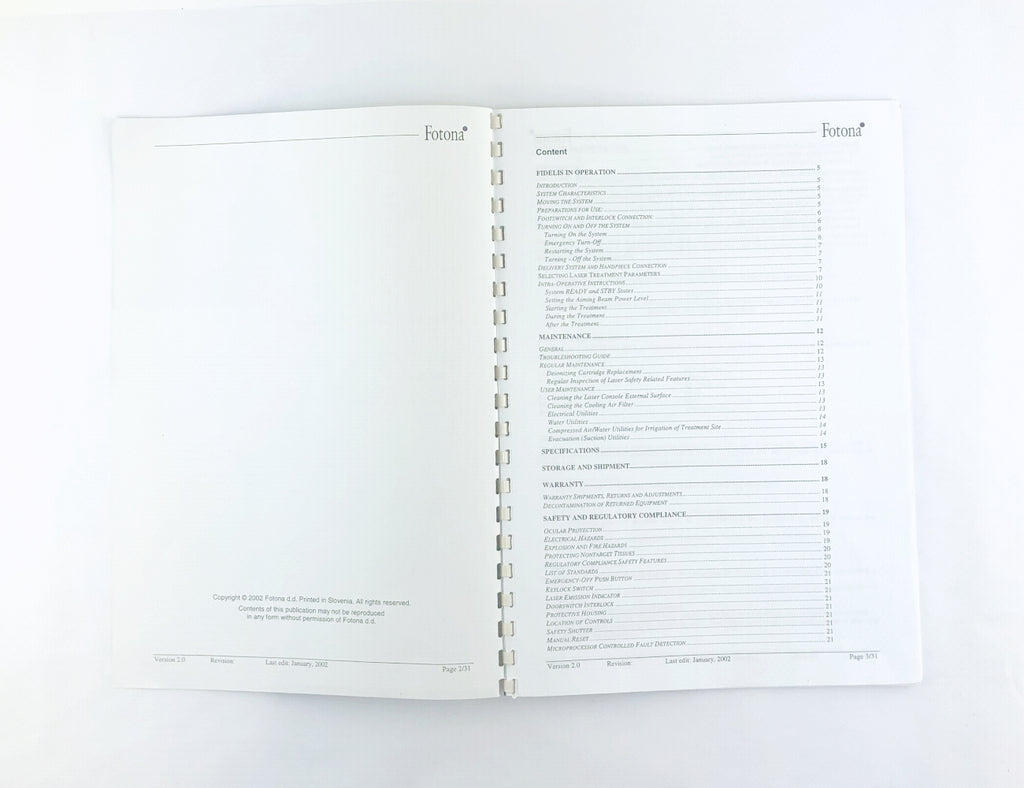 Fotona Fidelis Surgical Laser System Operator's Manual OM-58672