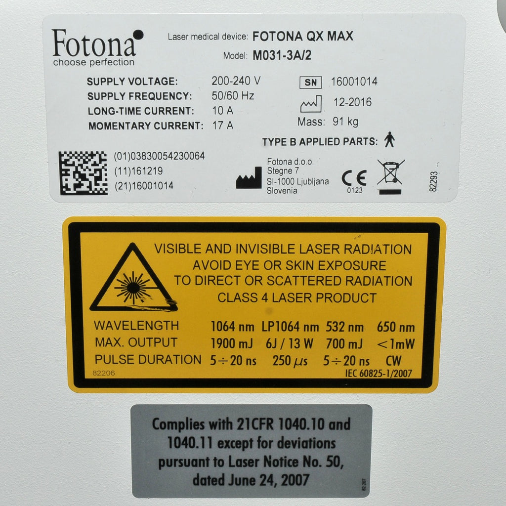 2016 Fotona QX Max Q-Switched Nd:YAG Pigmented Lesions Tattoo Removal Laser System