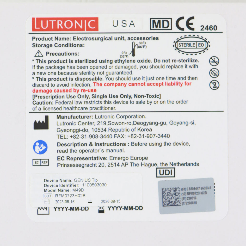 Lutronic Genius M49D Electrosurgical Microneedling Non-S Tips - 8Pack (EXP 08/15/2026)