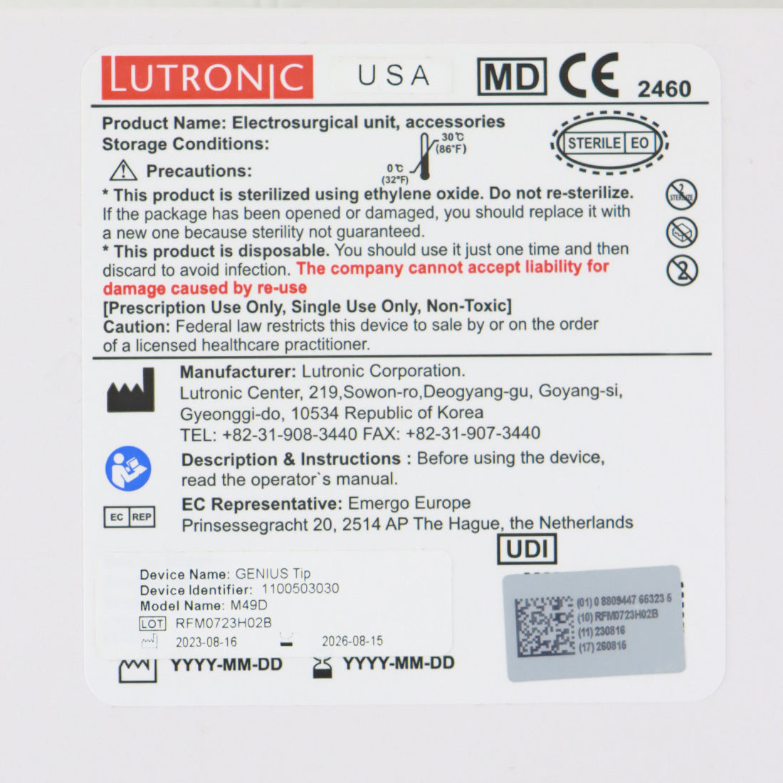 Lutronic Genius M49D Electrosurgical Microneedling Non-S Tips - 8Pack (EXP 08/15/2026)