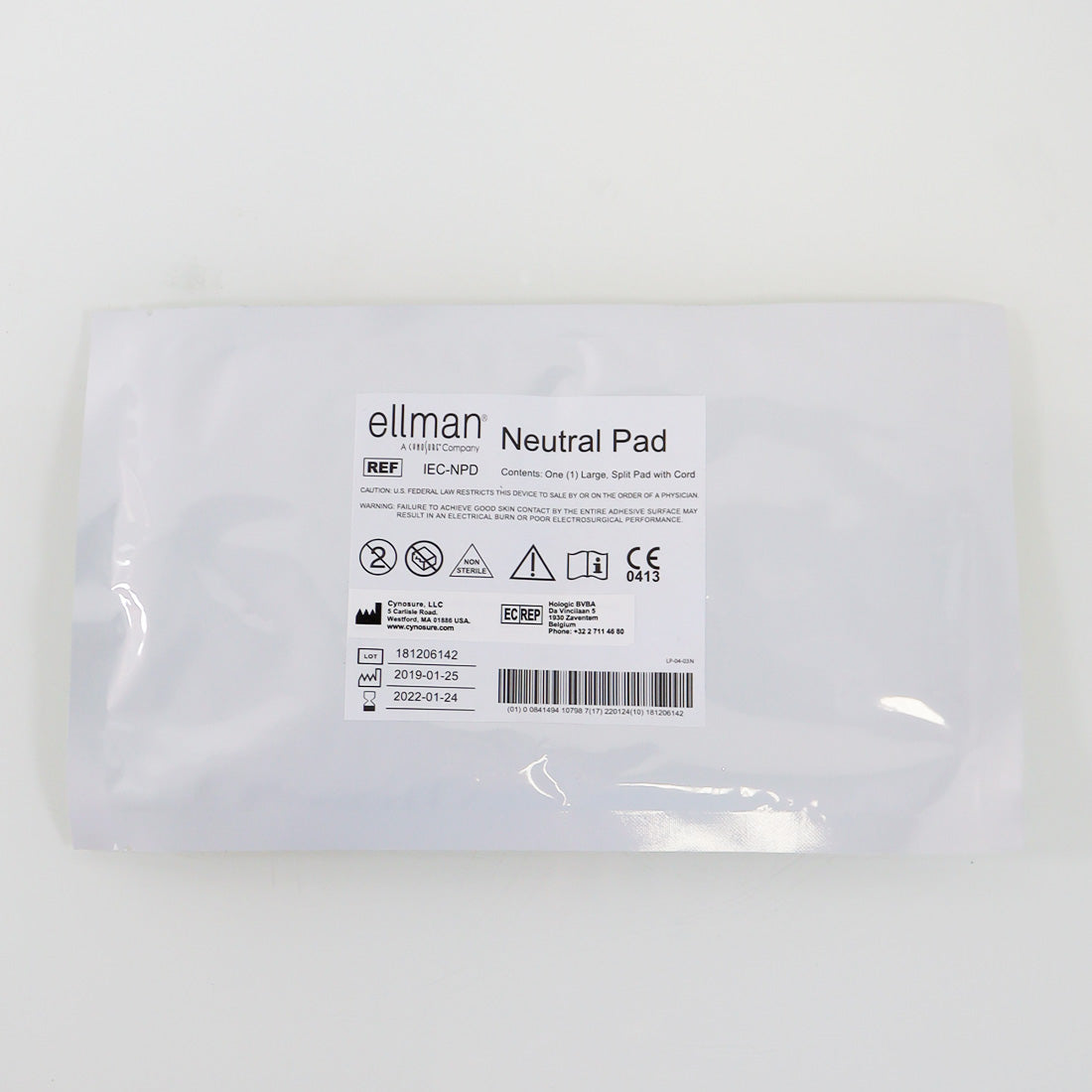 Ellman Cynosure Large Body Neutral Pad w/Cord REF IEC-NPD EXP 2022 x1 Pc