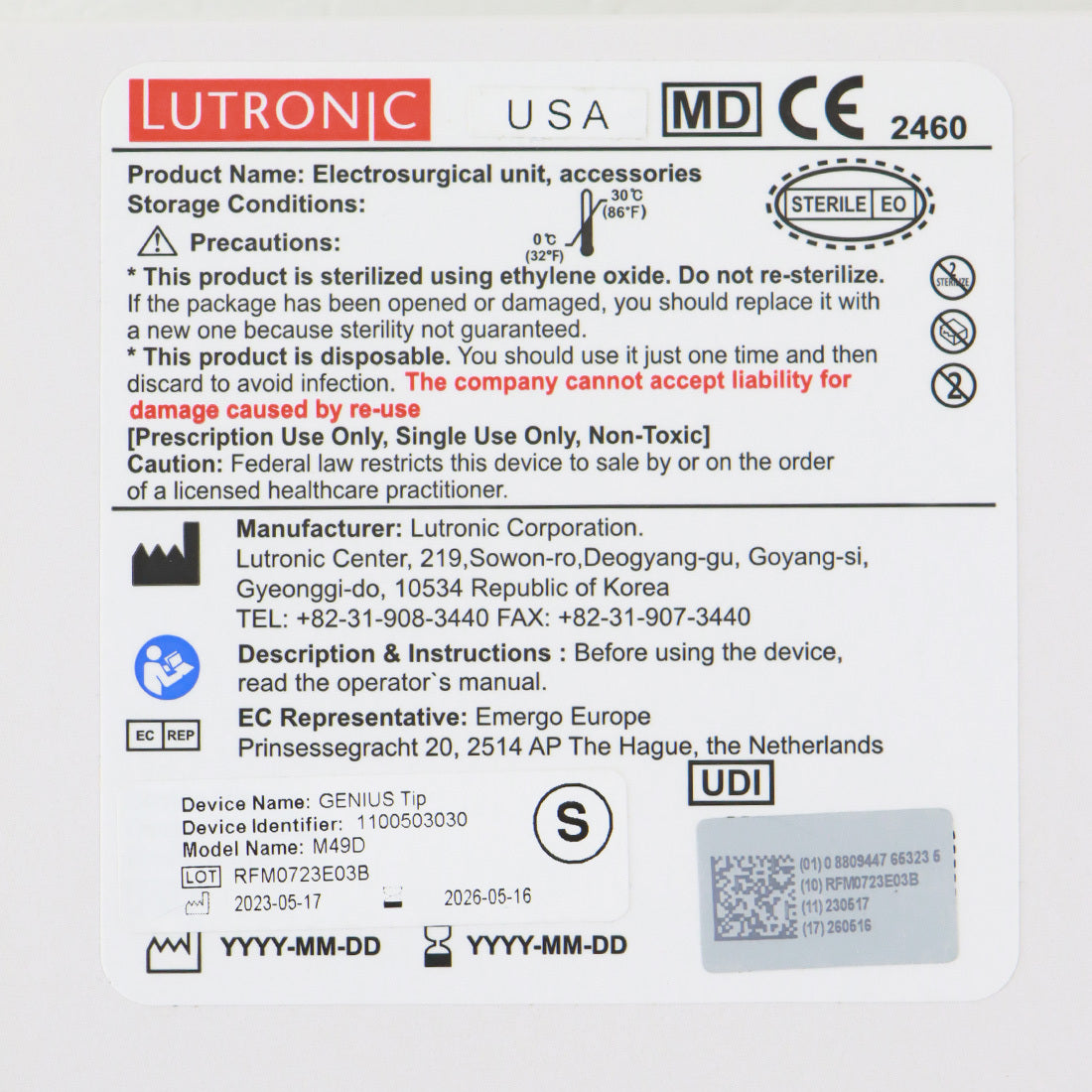Lutronic Genius M49D Electrosurgical Microneedling S Tips - 10-Pack (EXP 05/16/2026)