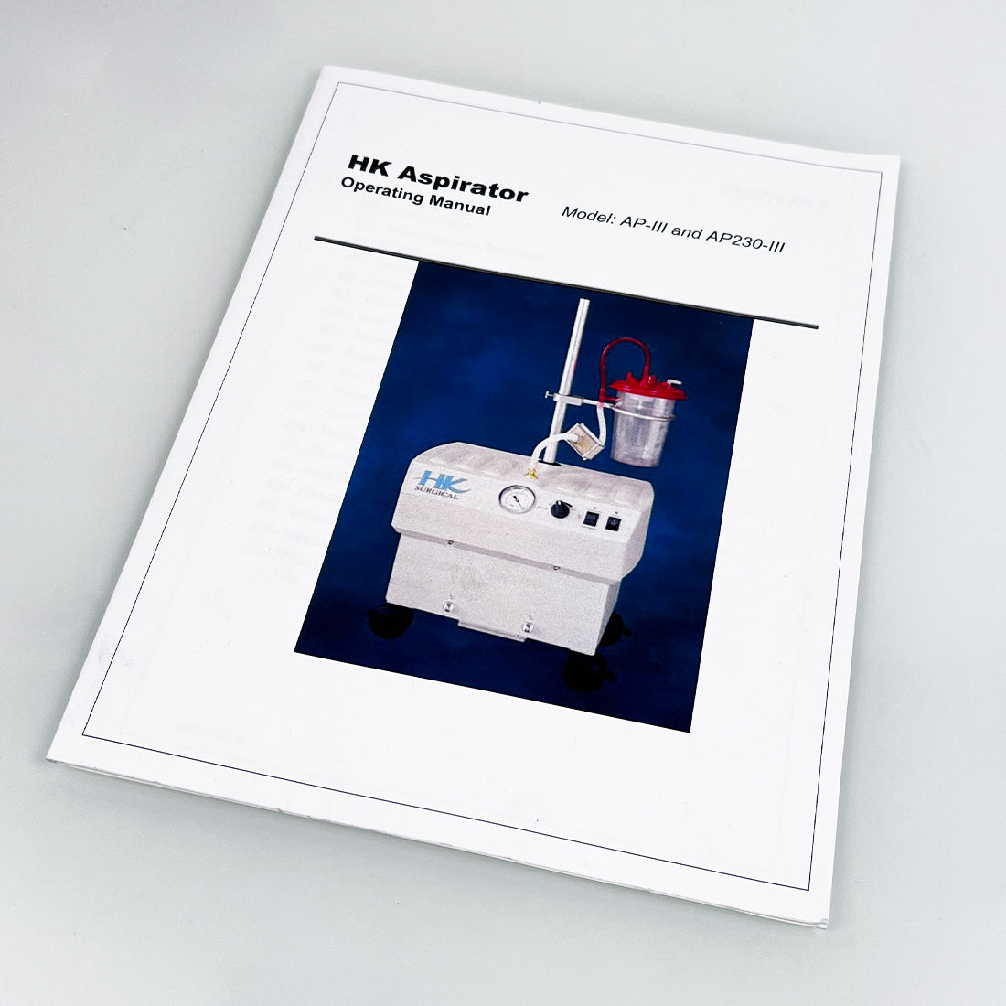 HK Surgical Aspirator Operating Manual AP-III and AP230-III