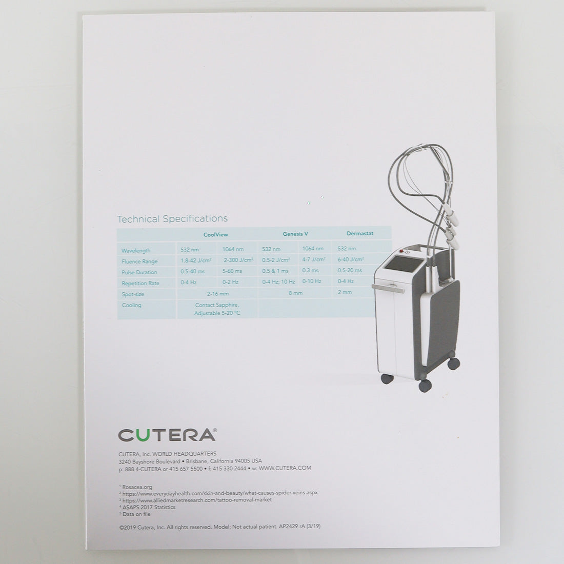 2019 Cutera Excel V + Vascular Pigmentation Treatment Marketing Booklet AP2429