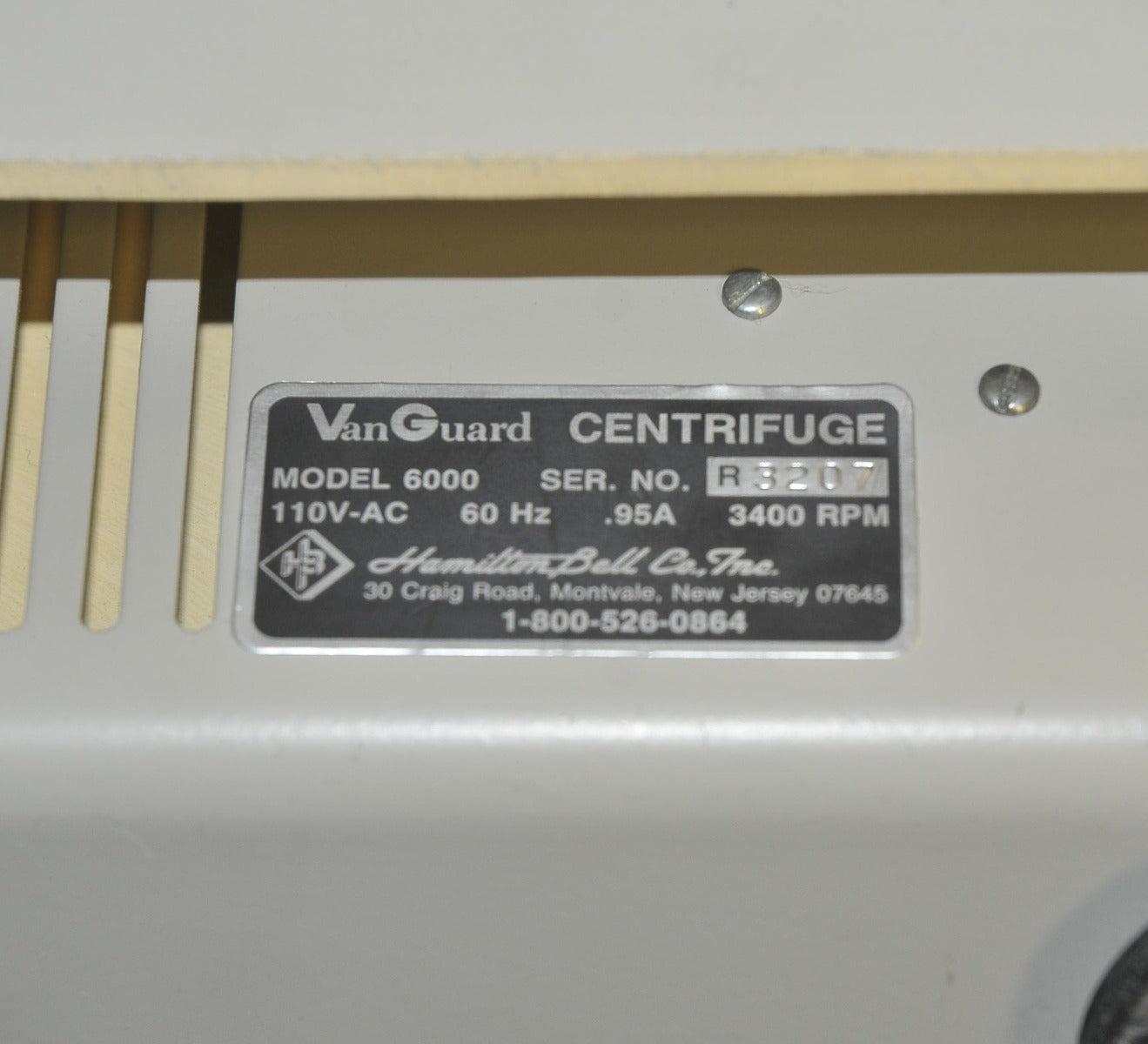 Hamilton Bell Van Guard V6500 Centrifuge Model 6000 6 Slot Rotor Van Guard Timer