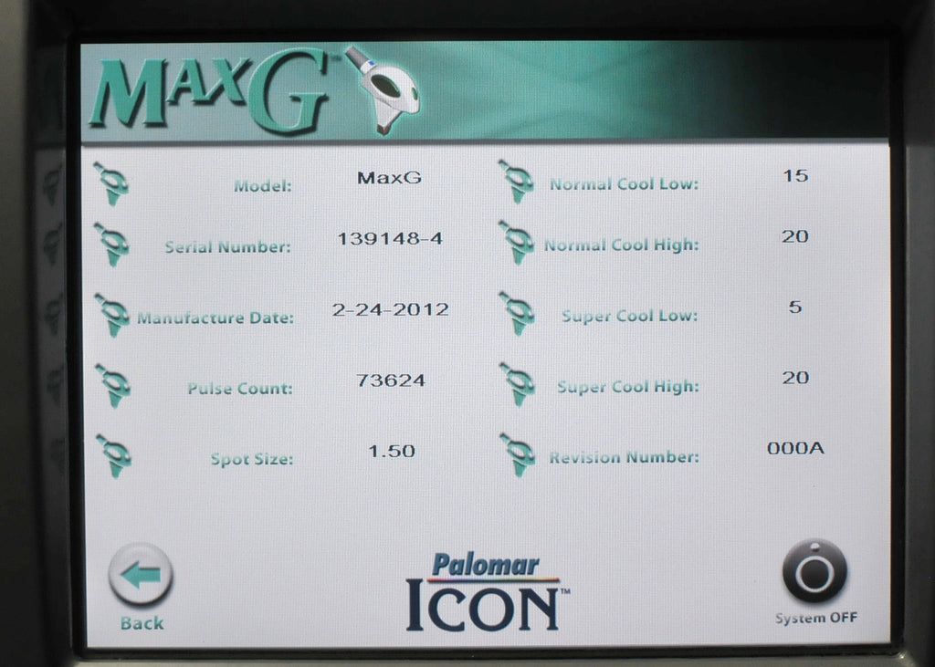 2012 Palomar MaxG Hand Piece ICON Laser Max G IPL Handpiece Vascular Lesions