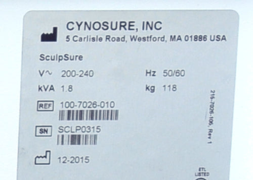 2015 Cynosure SculpSure 1060nm Diode Laser Body Contour Lipolysis Fat Reduction