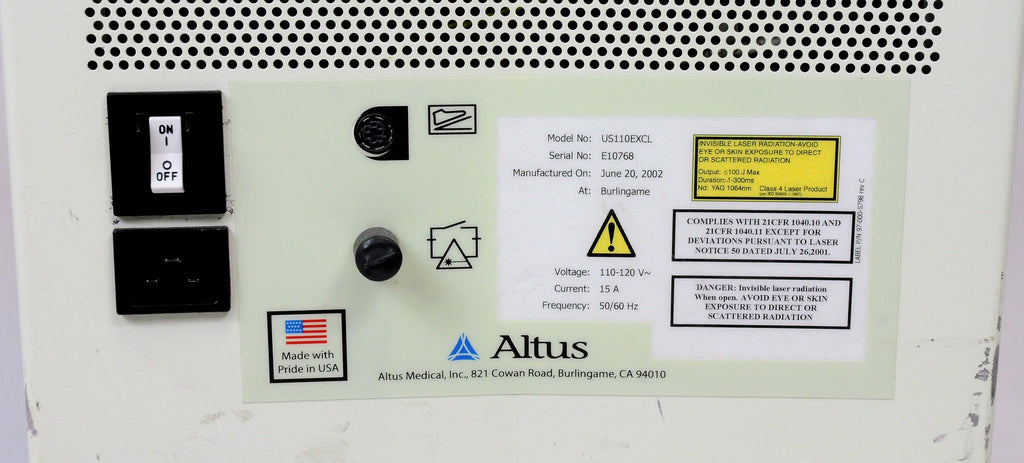 2002 Altus Cutera XL Cool CoolGlide Excel Nd:YAG Laser 3-5-7-10 mm 1064