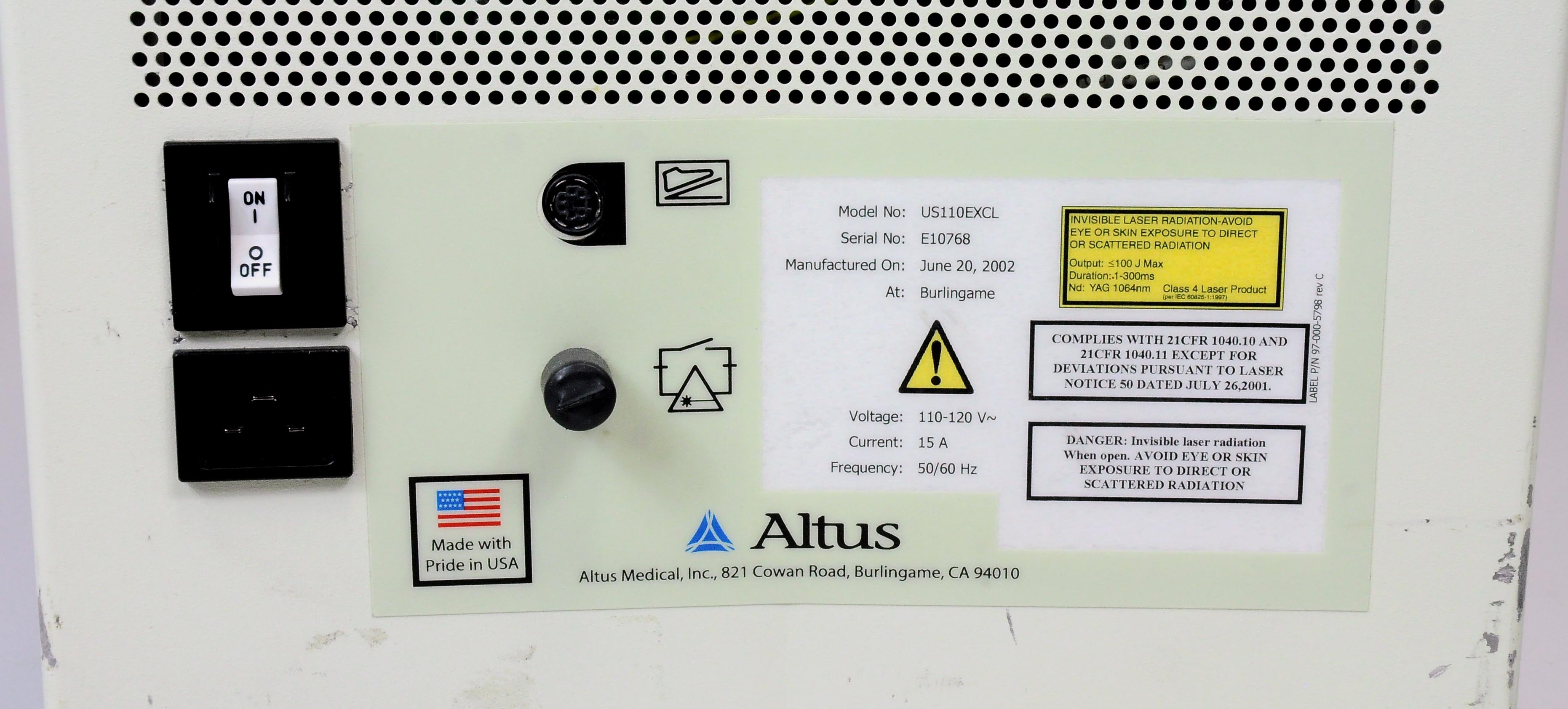 2002 Altus Cutera XL Cool CoolGlide Excel Nd:YAG Laser 3-5-7-10 mm 1064