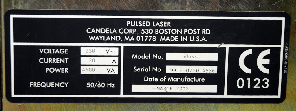 2002 Candela V-Beam Pulsed Dye Laser PDL Pulse VBeam Vascular Lesions Wrinkles