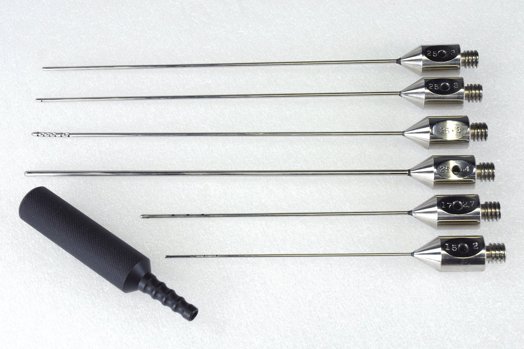 Cannula Liposuction Surgical Needle Set of 6 Lipo Stainless Steel Lot w Handle
