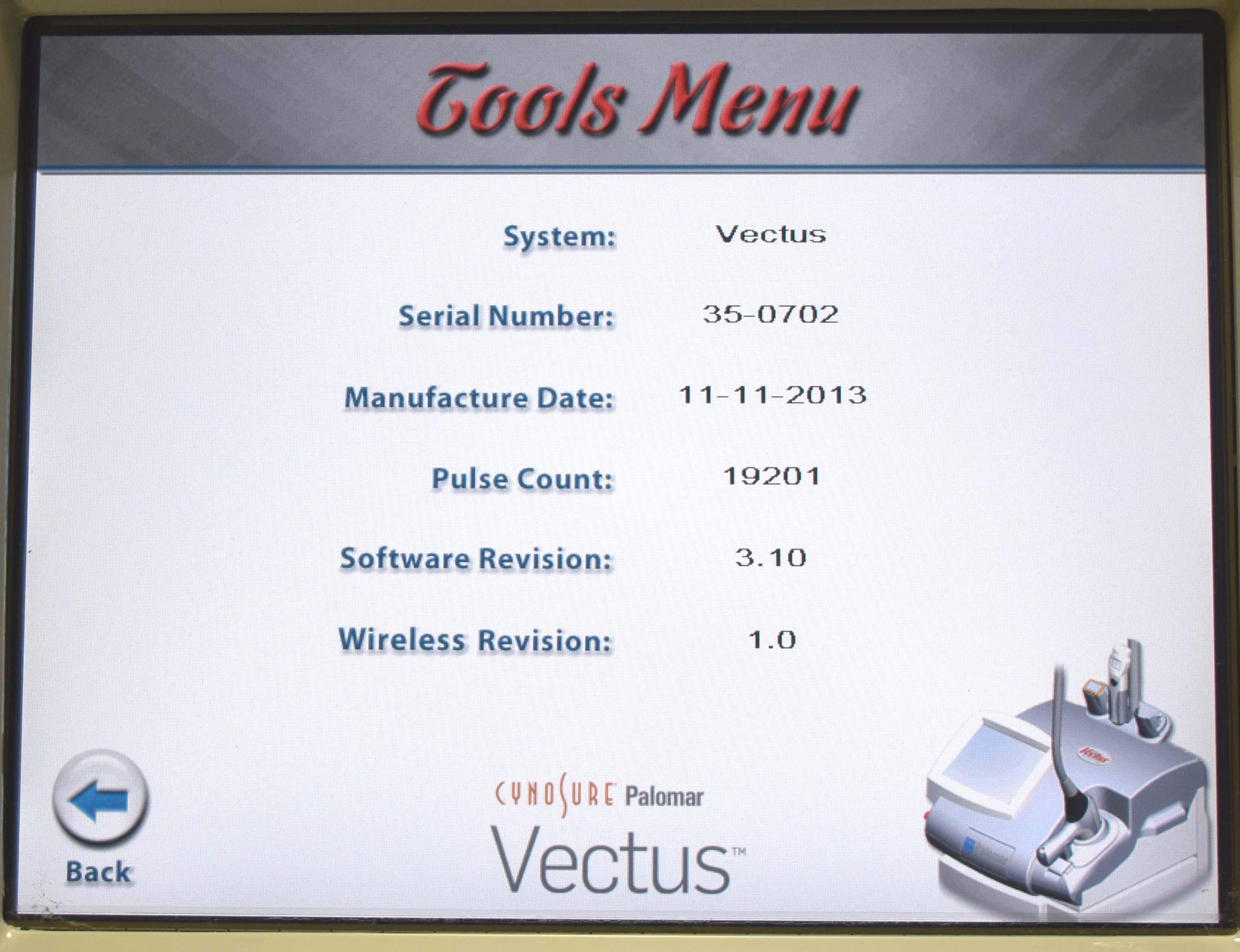 2013 Palomar Vectus Laser System 810 Diode Hair Removal - w/Skintel Cynosure HR