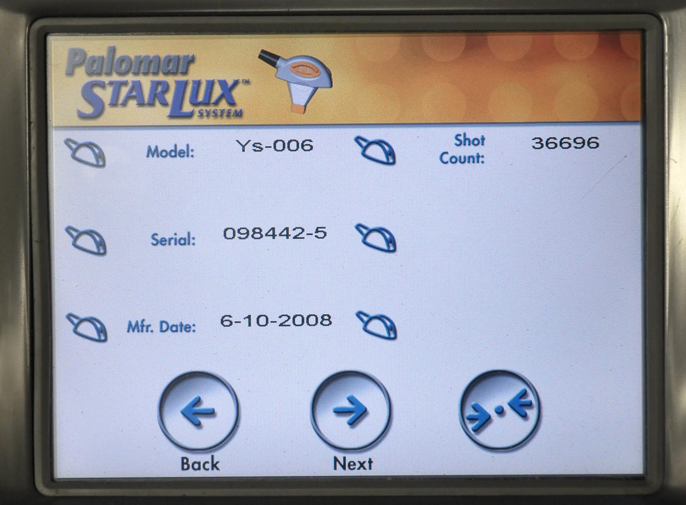 2008 Cynosure StarLux 300 500 Lux Laser System LuxYs Handpiece Palomar Ys Yellow