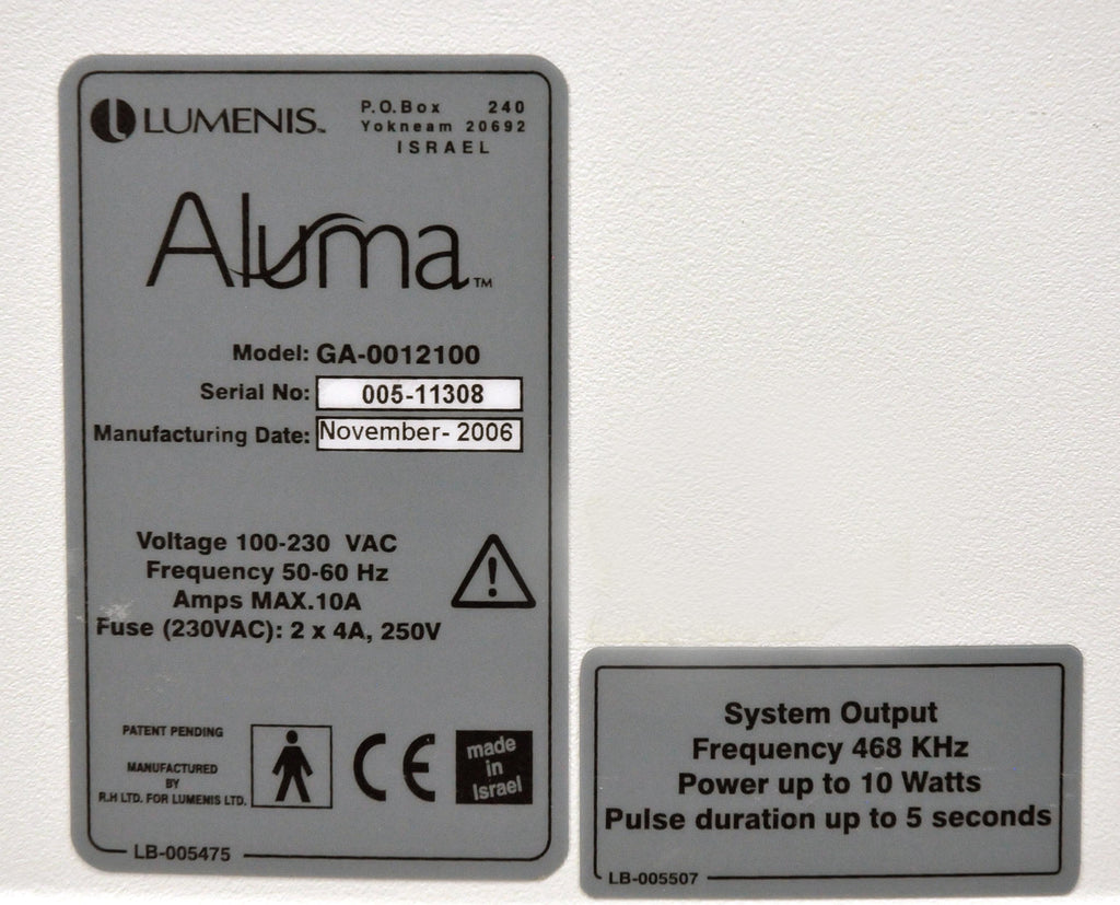 2006 Lumenis Aluma System RF Energy GA-0012100 Alluma - Skin Tightening & More