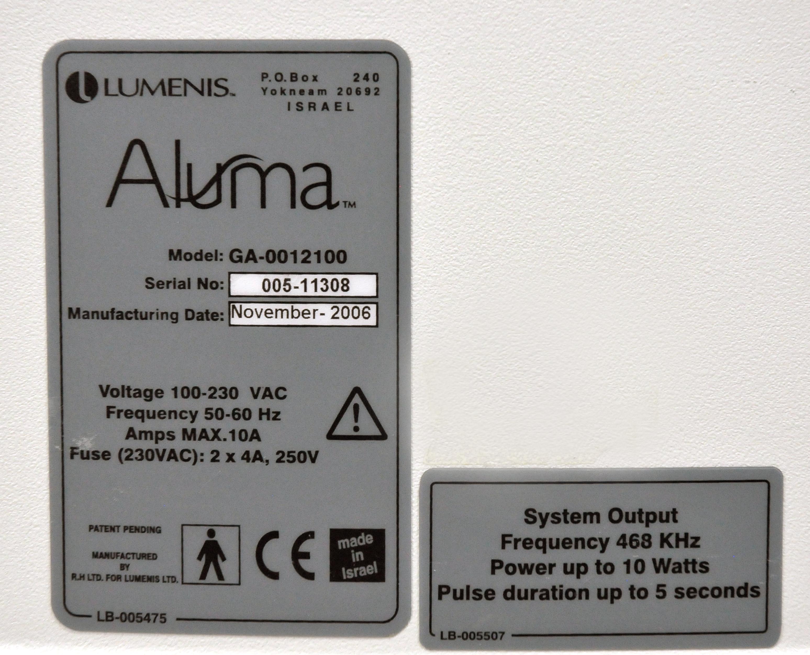 2006 Lumenis Aluma System RF Energy GA-0012100 Alluma - Skin Tightening & More