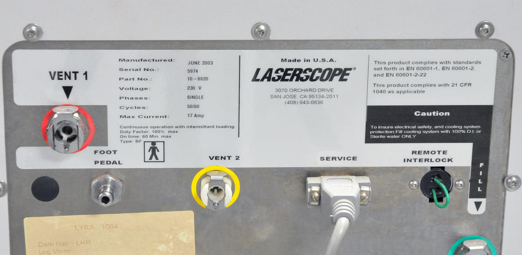 2003 Laserscope Lyra Nd:YAG Laser System w/ CoolSpot 10mm HandPiece Hair Removal