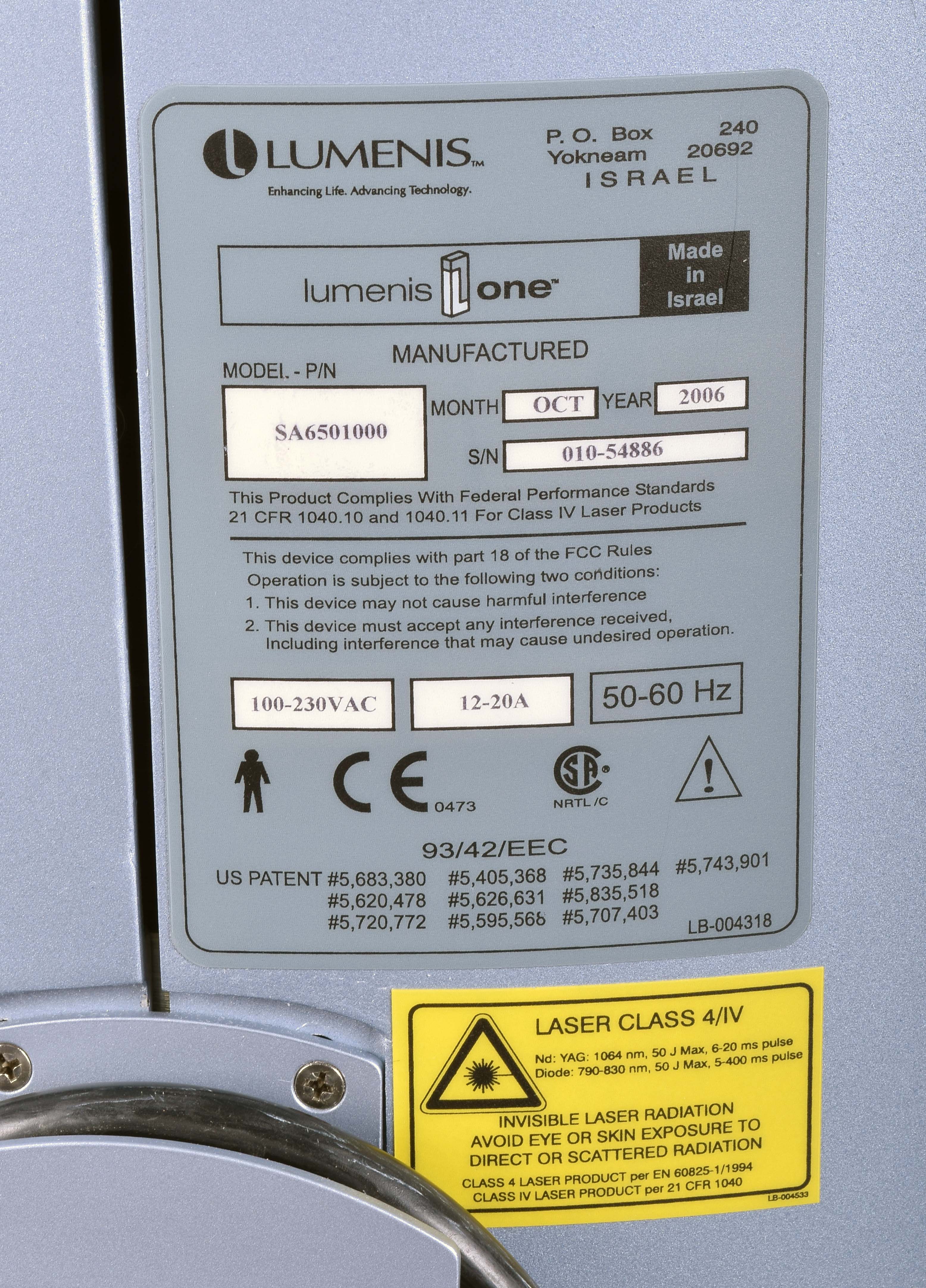 2006 Lumenis Lume1 LumeOne Lume One Multi-Spot Nd:YAG Universal IPL System