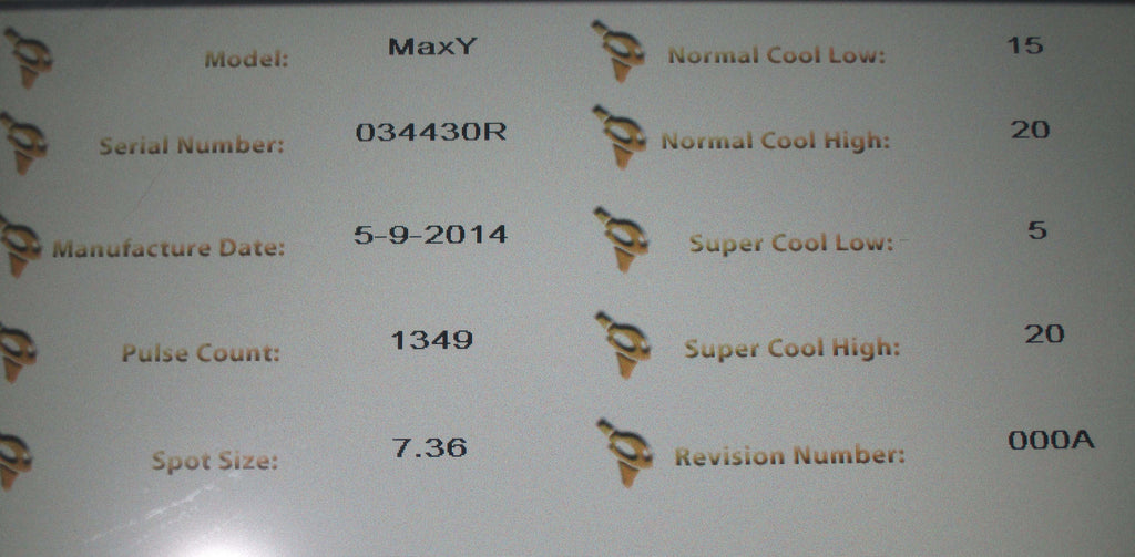 2012 ICON Palomar Laser MaxG MaxR MaxRs MaxY MaxYs LuxY Max G R Rs Y Ys Cynosure