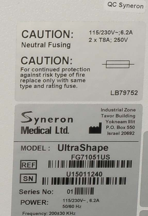 2015 Syneron UltraShape Ultrasound Body Contouring Laser Candela Ultra Shape