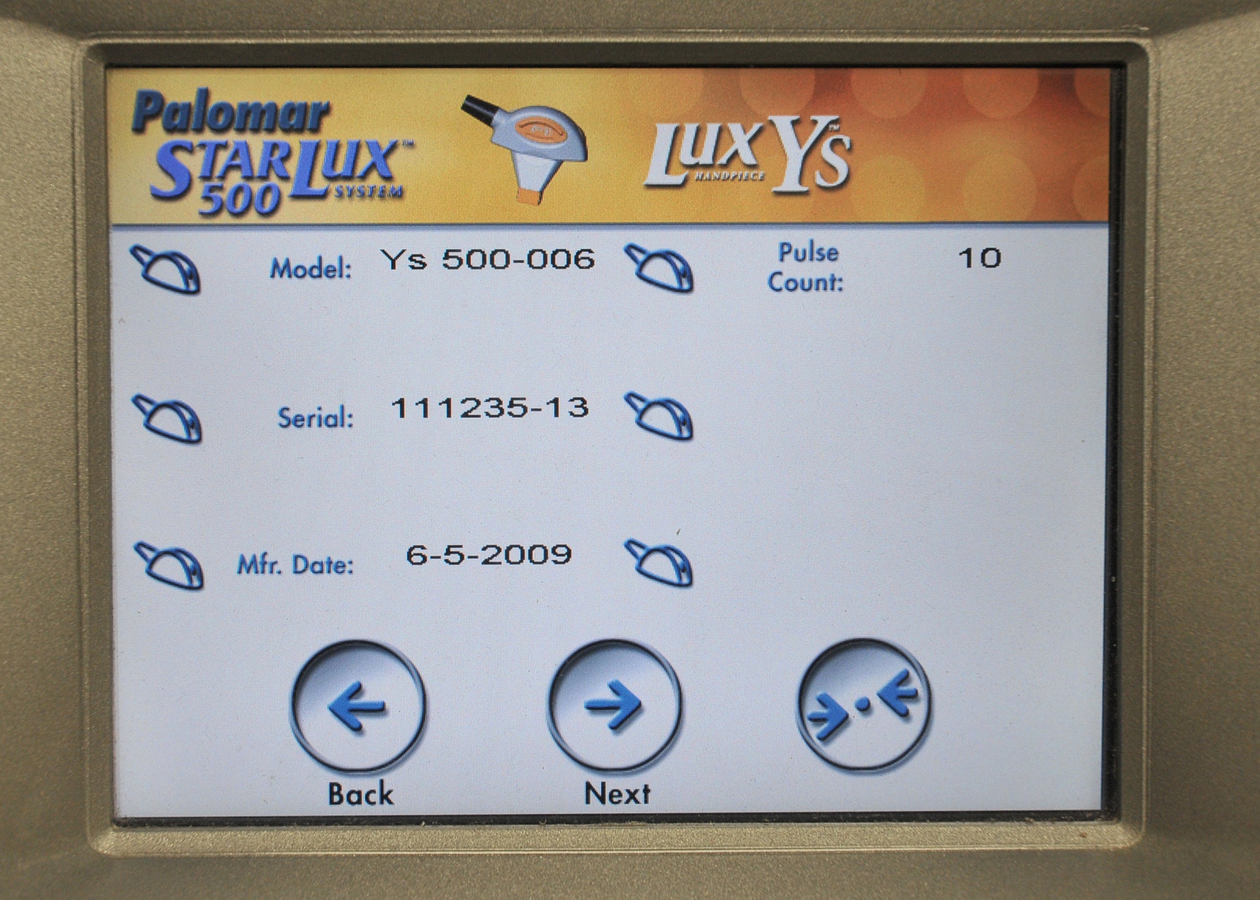 2009 Cynosure StarLux 500 Lux Laser System LuxYs Handpiece Palomar Ys Hand Piece