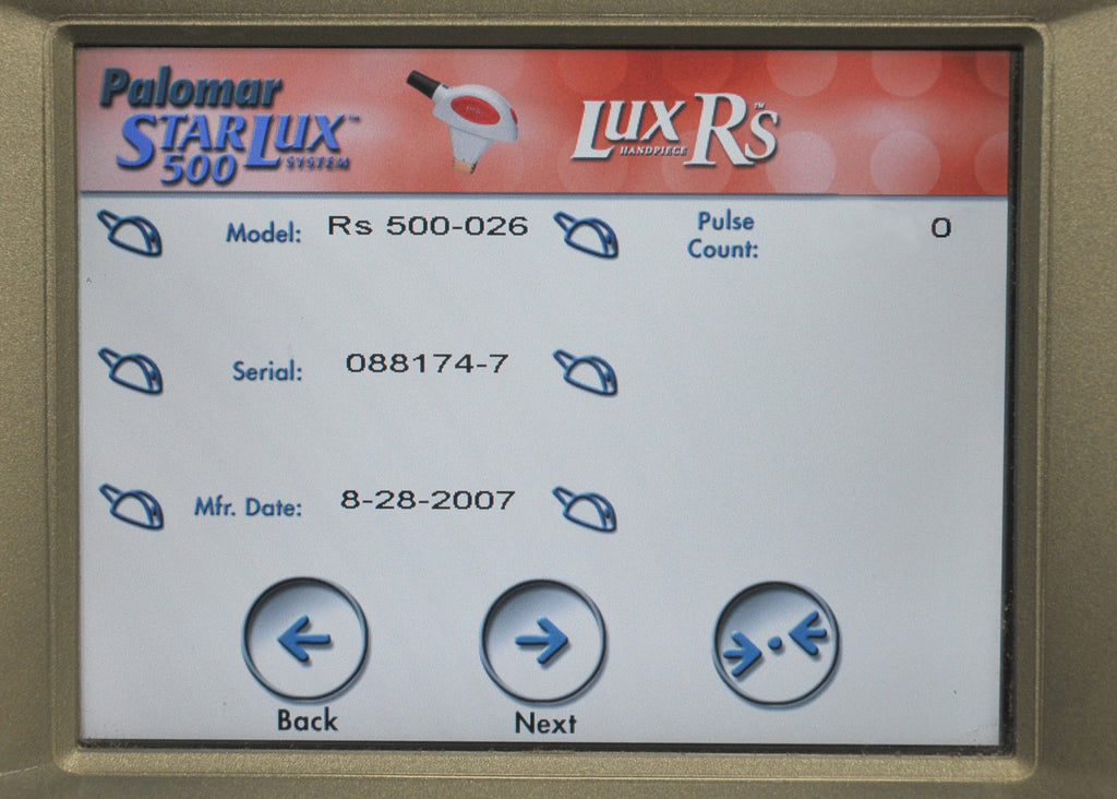 2007 Palomar LuxRs Handpiece IPL StarLux System Hand Piece Cynosure Lux Rs