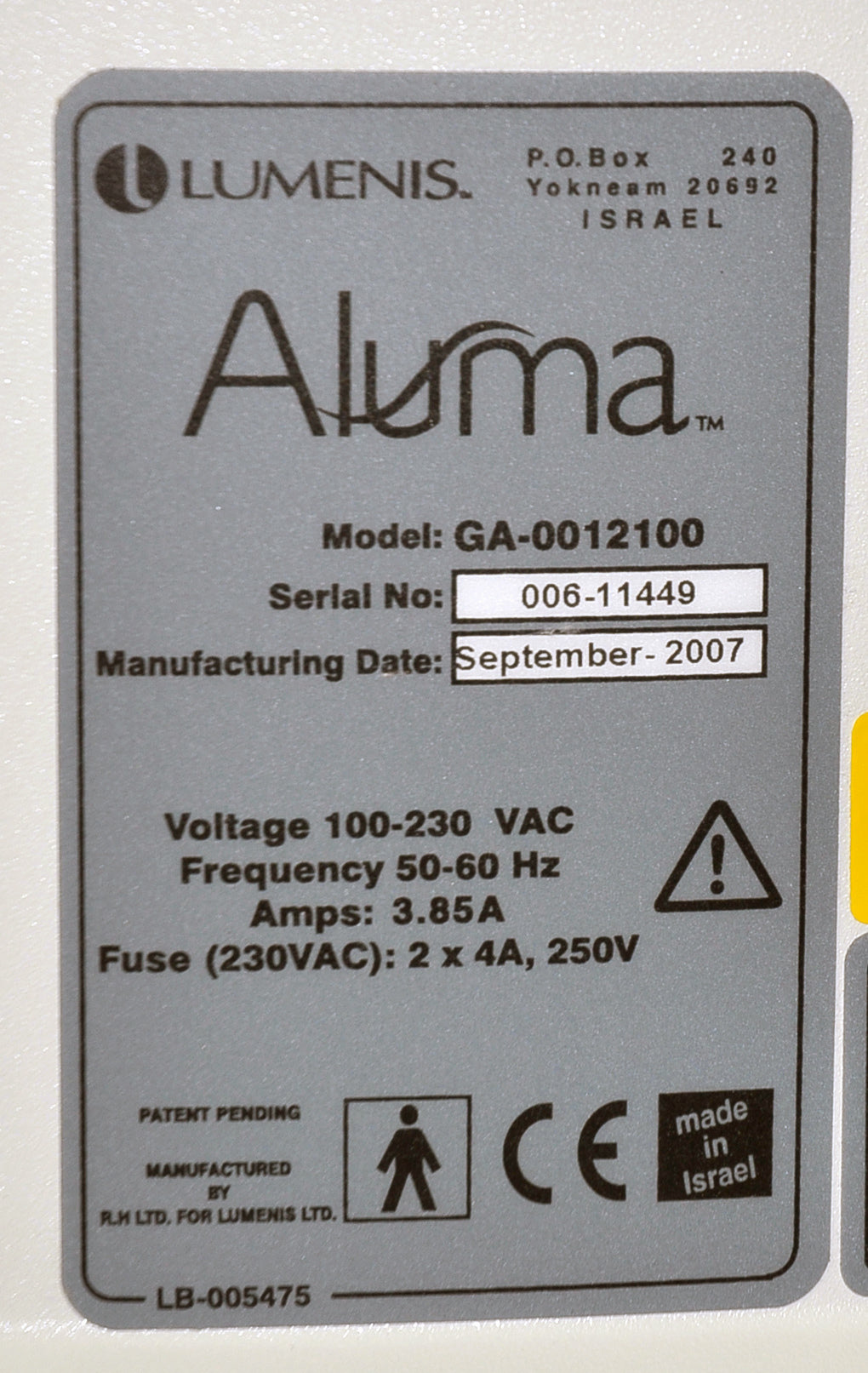 2007 Lumenis Aluma Alluma RF Energy Wrinkle Reduction Skin Tightening