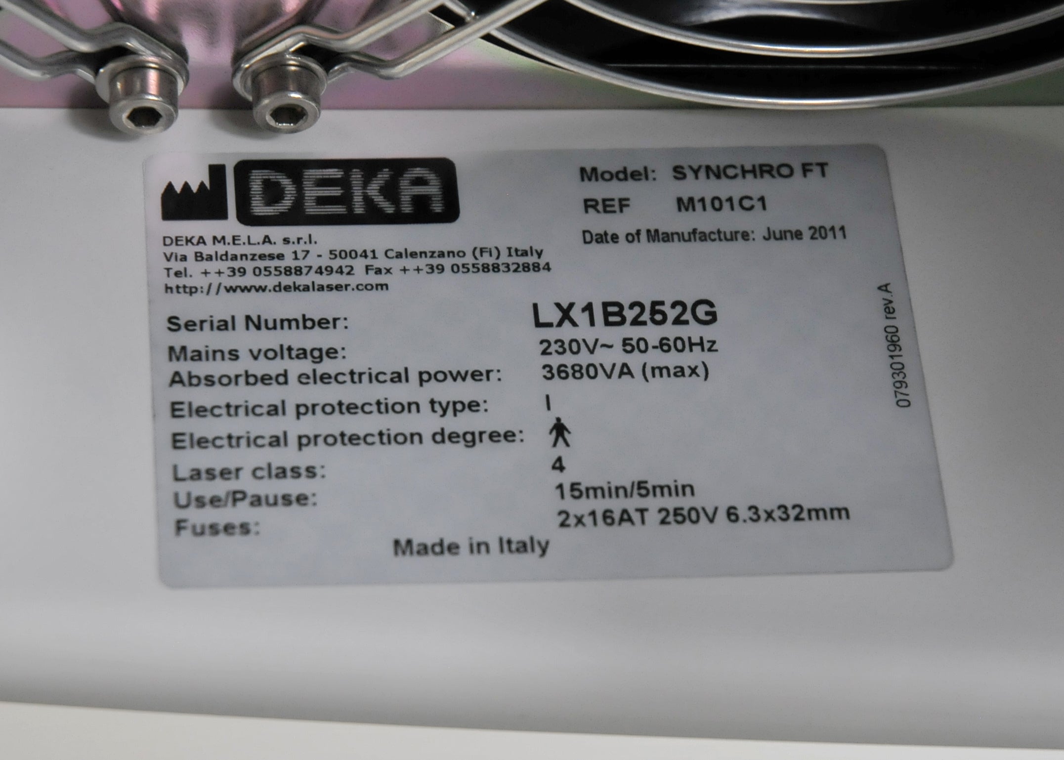 2011 Cynosure Deka Synchro FT Pulsed Laser Hair Removal System PARTS/AS-IS