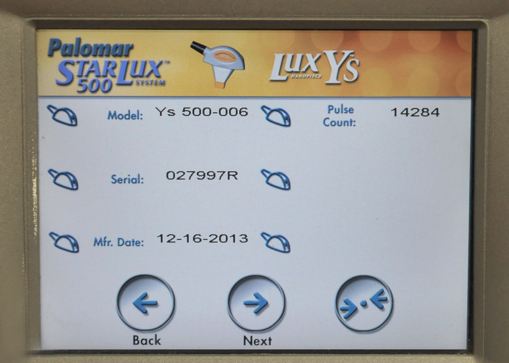 2013 Cynosure StarLux 500 Laser System LuxYs Handpiece Palomar Lux Ys Hand Piece