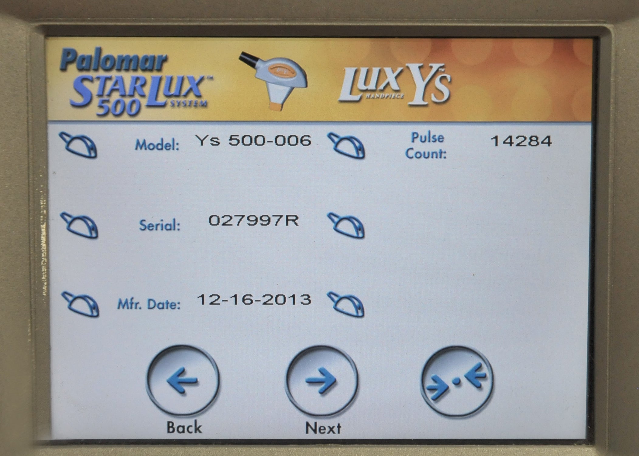2013 Cynosure StarLux 500 Laser System LuxYs Handpiece Palomar Lux Ys Hand Piece