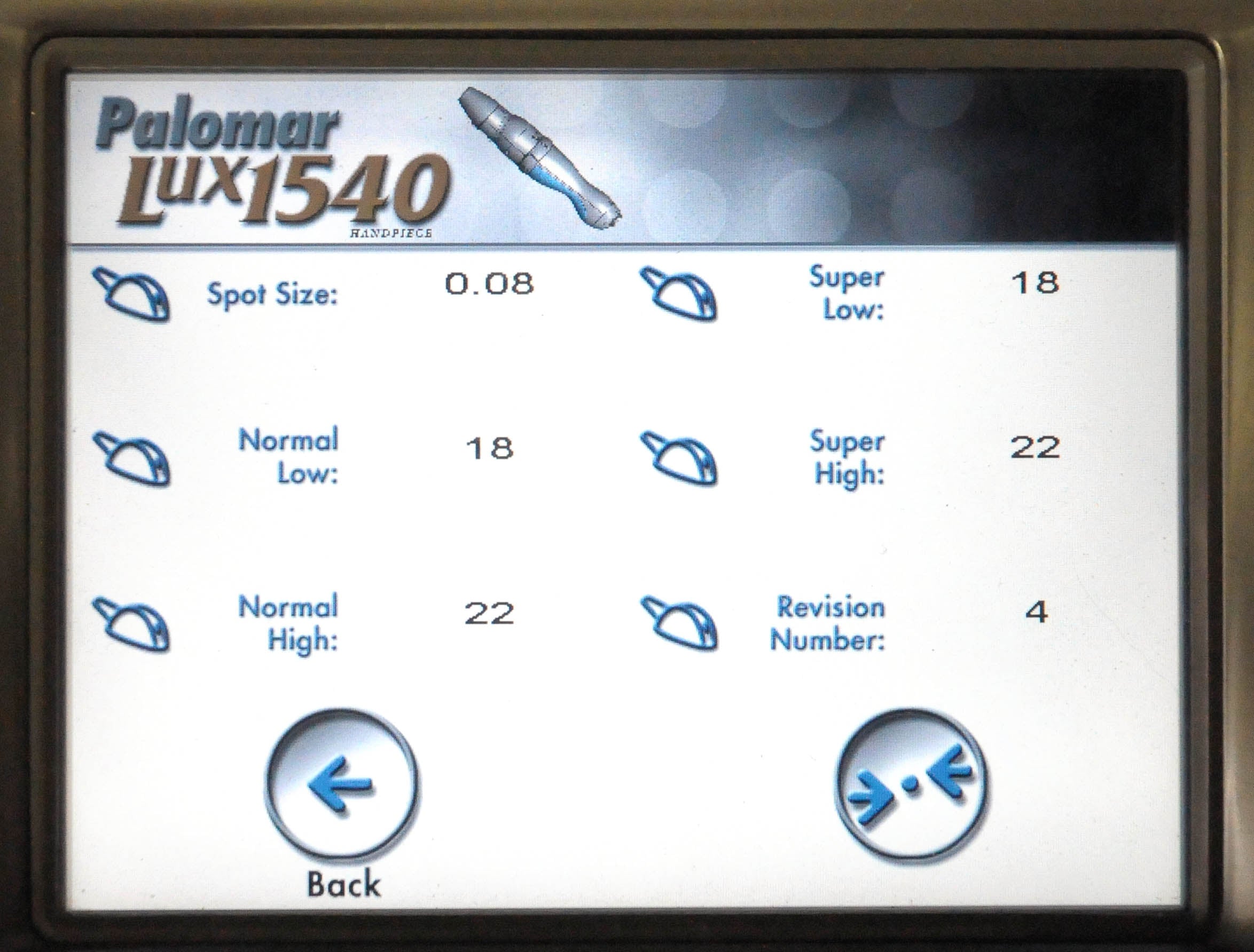 2012 Cynosure Lux 1540 XD Fractional Handpiece Palomar 10mm 15mm Spot Hand Piece