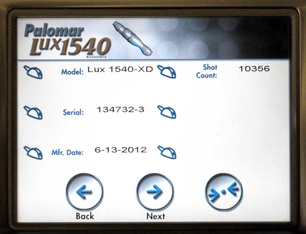 2012 Cynosure Lux 1540 XD Fractional Handpiece Palomar 10mm 15mm Spot Hand Piece