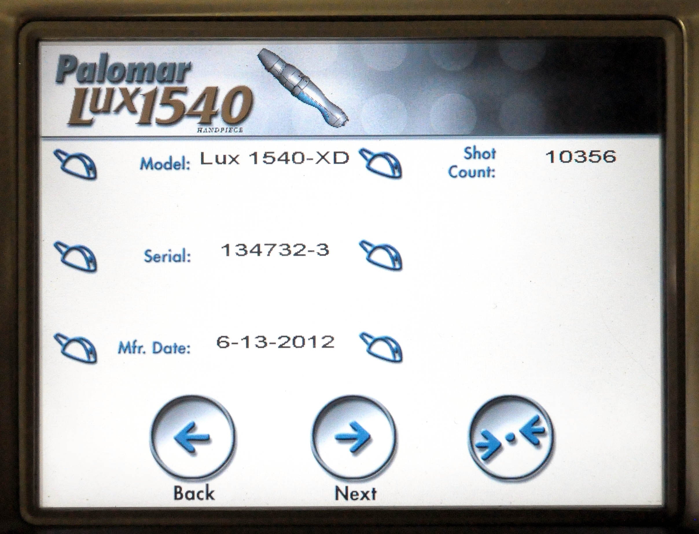 2012 Cynosure Lux 1540 XD Fractional Handpiece Palomar 10mm 15mm Spot Hand Piece